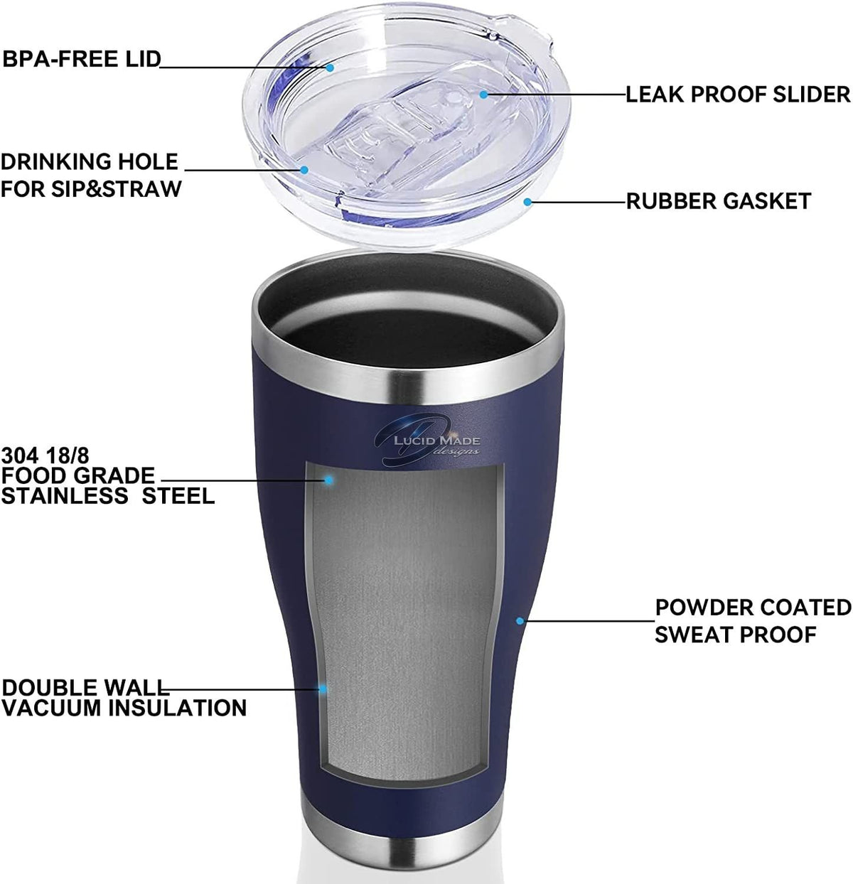 30 OZ Insulated Tumbler | Double Wall Vacuum Stainless Steel Travel Mug with Lid and Straw, Durable Powder Coated