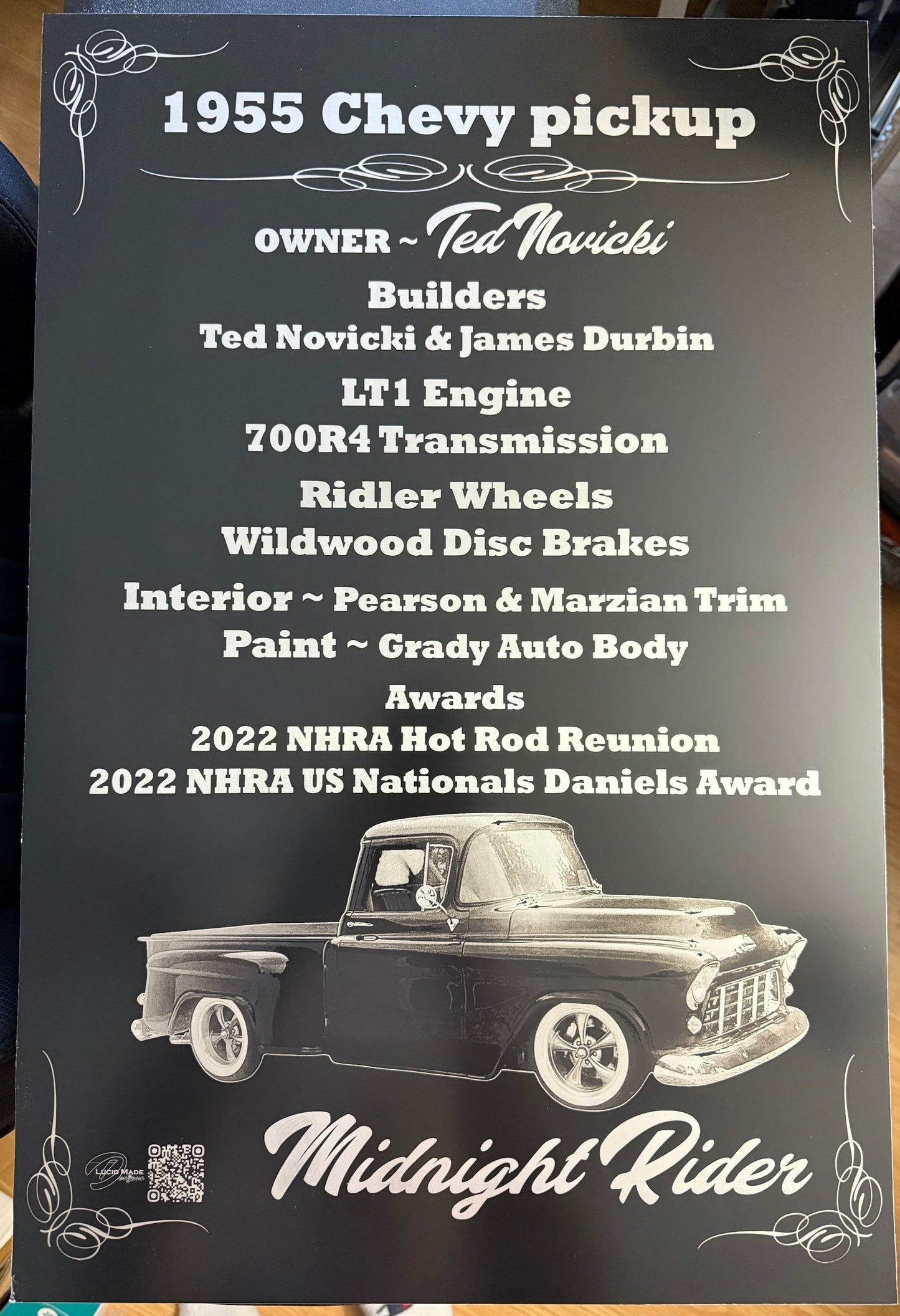 Laser Engraved Car Show Display Sign | Aluminum car show display sign