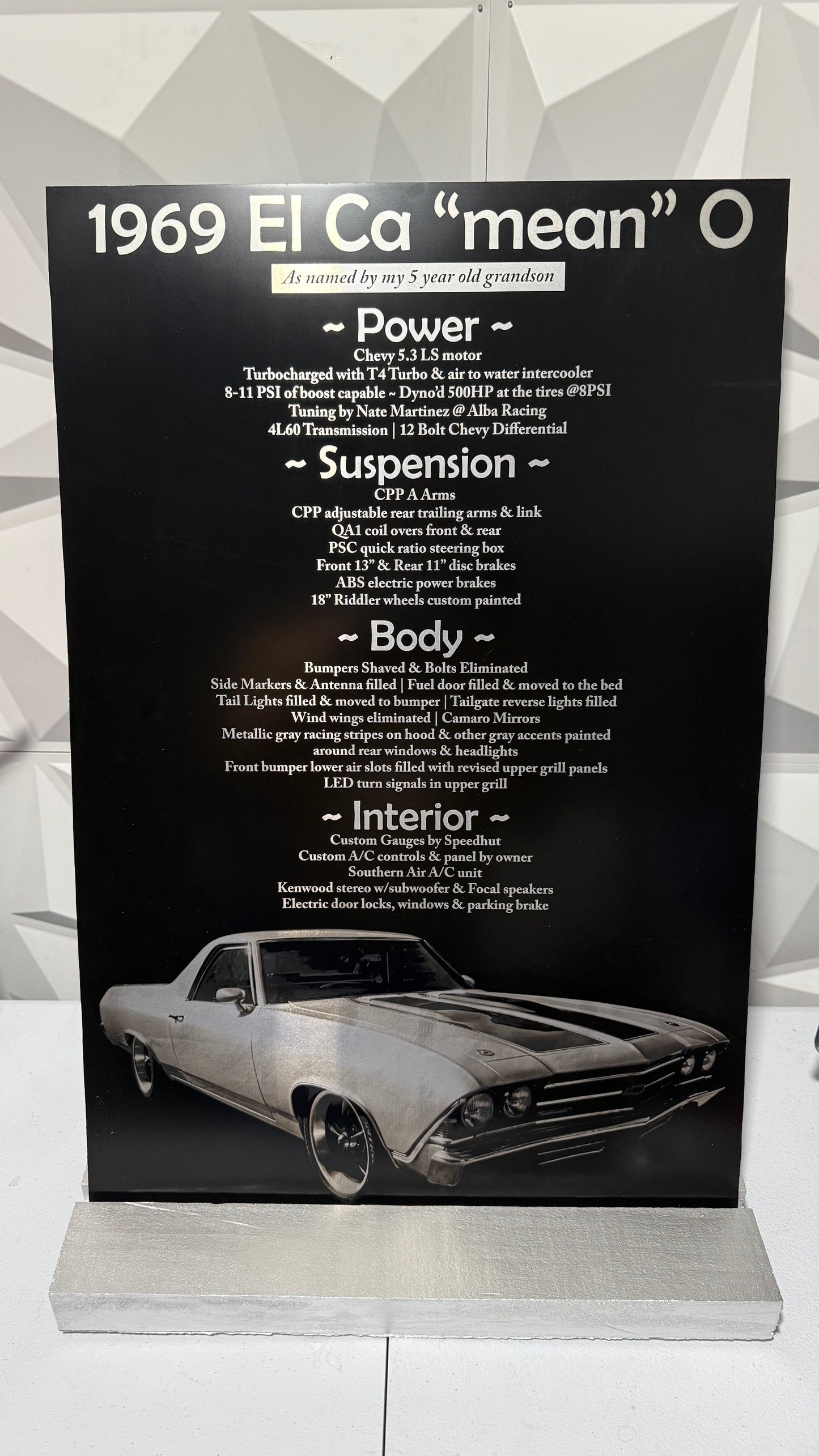 Laser Engraved Car Show Display Sign | Aluminum car show display sign