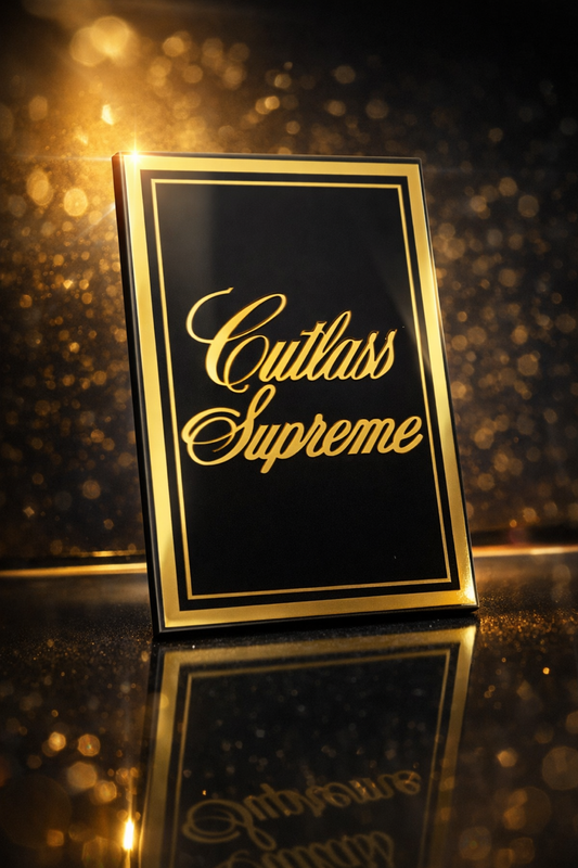 1978 1979 Oldsmobile Cutlass Supreme Header Panel Emblem Cutlass Supreme Black and Gold Mirror