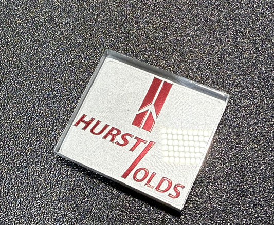 Oldsmobile Hurst Olds Trunk Lock Cover Insert Emblem Reproduction Red Chrome and Silver