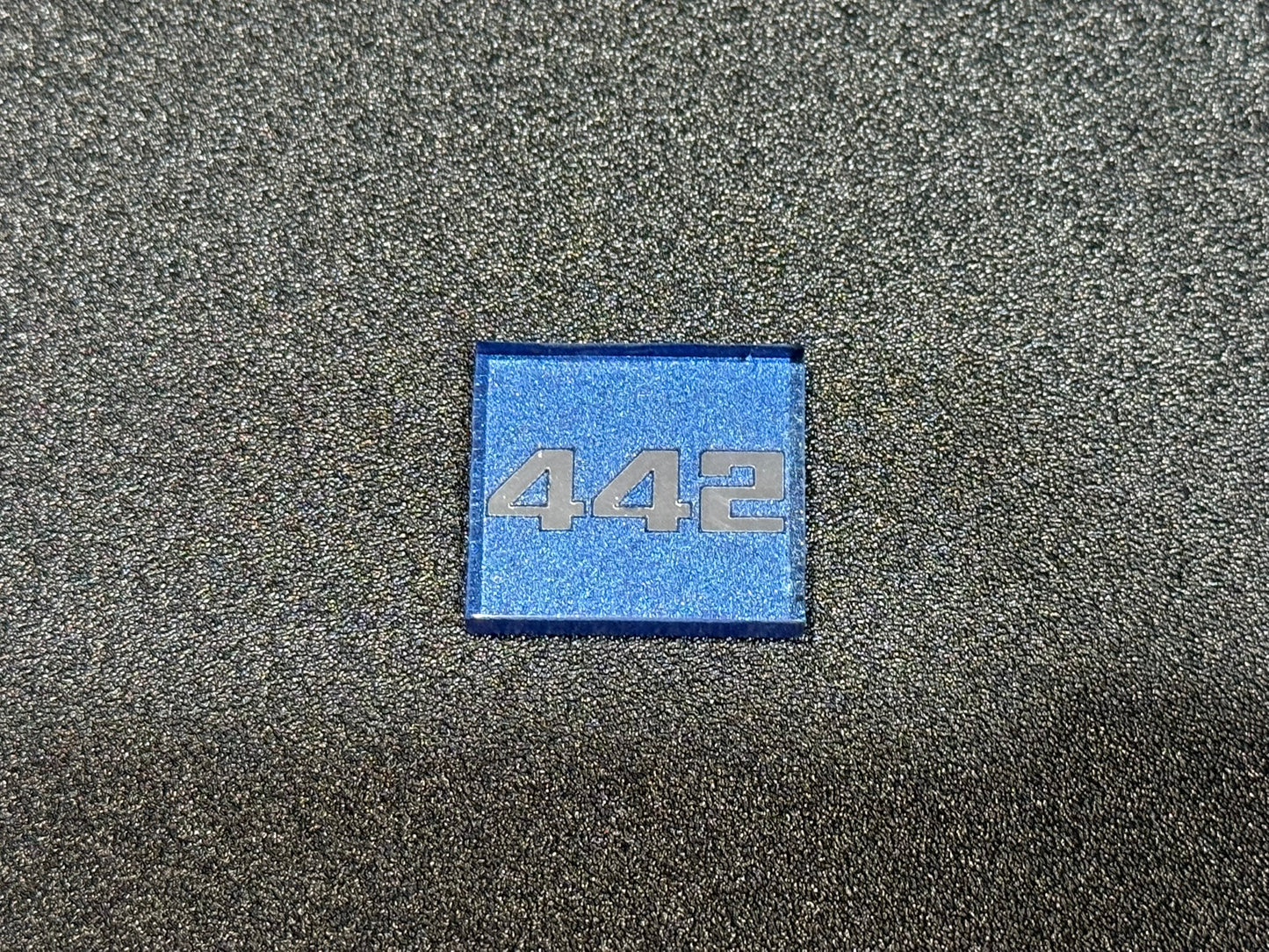 Oldsmobile Cutlass 442 Trunk Lock Cover Insert Emblem Reproduction Blue Metallic and Chrome