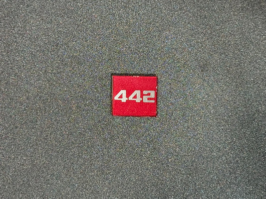 Oldsmobile Cutlass 442 Trunk Lock Cover Insert Emblem Reproduction Red Metallic and Chrome