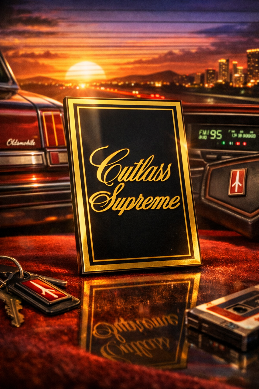 1978 1979 Oldsmobile Cutlass Supreme Header Panel Emblem Cutlass Supreme Black and Gold Mirror