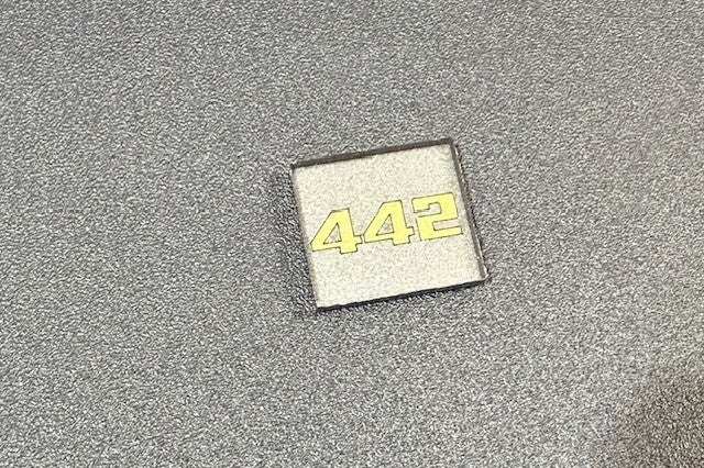 Oldsmobile Cutlass 442 Trunk Lock Cover Insert Emblem Reproduction Charcoal & Gold